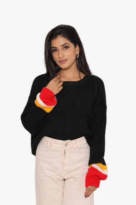 KASMA Colorblock Round Neck Casual Women Multicolor Sweater