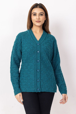 Dodge Self Design V Neck Casual Women Dark Blue Sweater