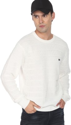 Arrow Sport Self Design Round Neck Casual Men White Sweater