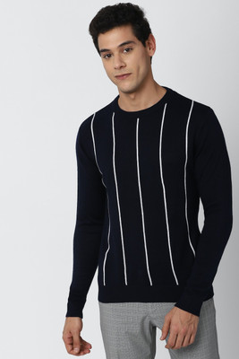 PETER ENGLAND Striped Crew Neck Casual Men Blue Sweater