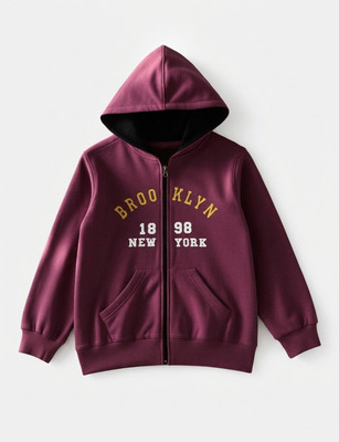 MIST N FOGG Printed Hooded Neck Casual Boys Maroon Sweater