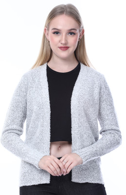 NOQUO Self Design Round Neck Casual Women Grey Sweater