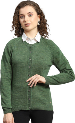 MONTE CARLO Solid Round Neck Casual Women Green Sweater