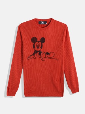 Kook N Keech Disney Teens Self Design Round Neck Casual Boys Red Sweater