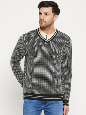 DUKE Self Design V Neck Casual Men White, Green Sweater