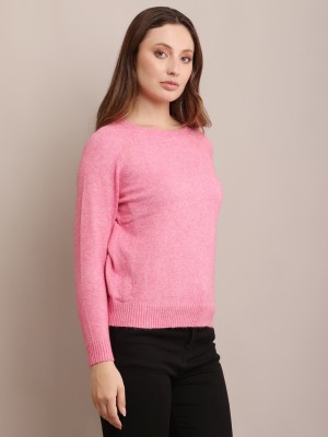 Nobarr Solid Round Neck Casual Women Pink Sweater