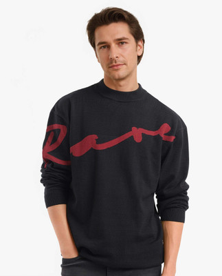 RARE RABBIT Solid Crew Neck Casual Men Black Sweater