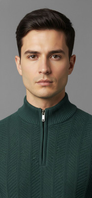 klein blue Self Design Mandarin Neck Casual Men Green Sweater