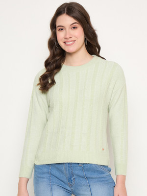 DUKE Self Design Round Neck Casual Women Green Sweater