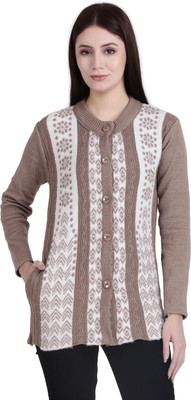 BRAZO Self Design Round Neck Casual Women Beige Sweater