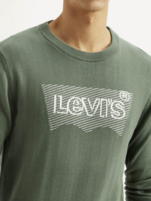 LEVI'S Graphic Print Round Neck Casual Men Green Sweater