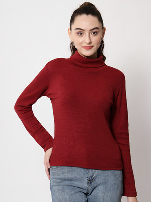 shubam enterprises Solid High Neck Casual Women Red Sweater