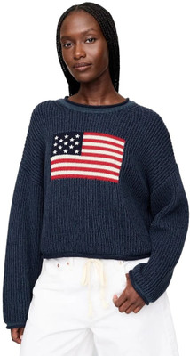 GAP Self Design Round Neck Casual Women Dark Blue Sweater