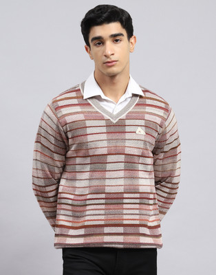 MONTE CARLO Self Design V Neck Casual Men Beige Sweater