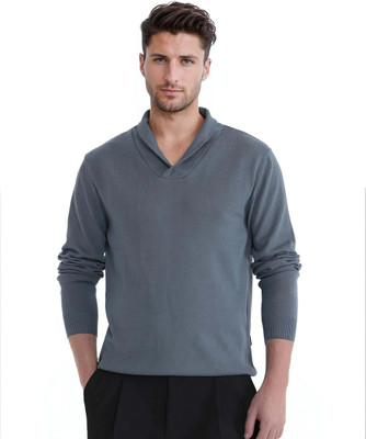 RARE RABBIT Solid High Neck Casual Men Grey Sweater