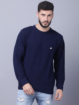 AD & AV Woven Round Neck Casual Men Blue Sweater