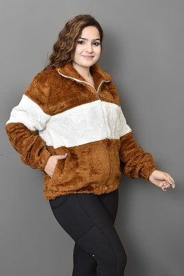 LookBeautifull Solid Collared Neck Casual Women Brown Sweater