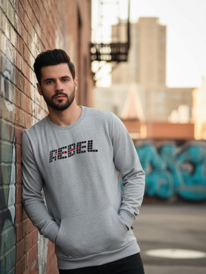 RIGO Printed Round Neck Casual Men Grey Sweater