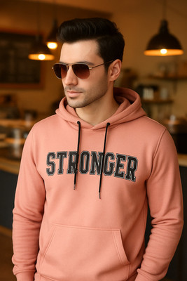 RIGO Printed Hooded Neck Casual Men Pink Sweater