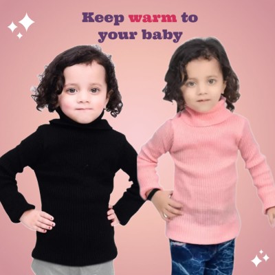 KS Collections Solid High Neck Casual Baby Boys & Baby Girls Black, Pink Sweater