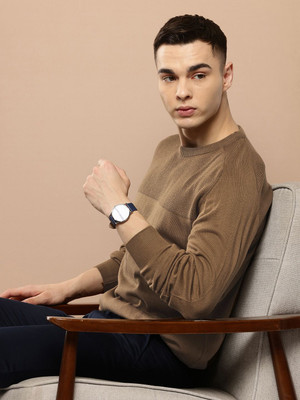 INVICTUS Self Design Round Neck Casual Men Brown Sweater