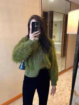 Western Couture Self Design Crew Neck Casual Women Green Sweater