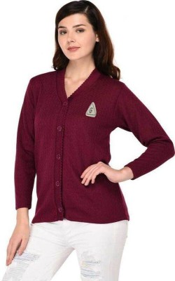 Parth Fashion Solid V Neck Casual Women Maroon Sweater