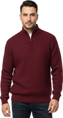 SHAUN Solid High Neck Casual Men Maroon Sweater