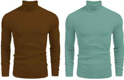 FASHLOOK Self Design High Neck Casual Men Multicolor Sweater