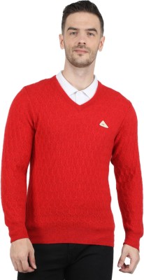 MONTE CARLO Self Design V Neck Casual Men Red Sweater