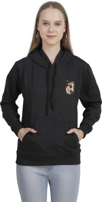 Priyansh Enterprises Printed Hooded Neck Casual Women Black Sweater