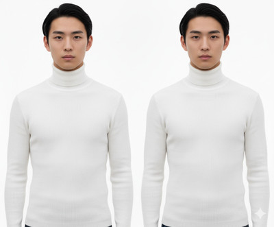 Zeffit Self Design High Neck Casual Men White Sweater