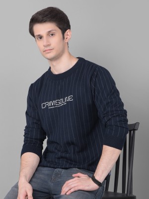 CRIMSOUNE CLUB Striped Round Neck Casual Men Blue Sweater