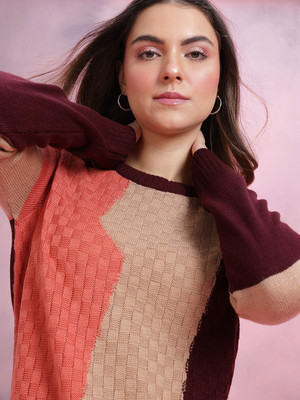 Dressberry Colorblock Round Neck Casual Women Multicolor Sweater