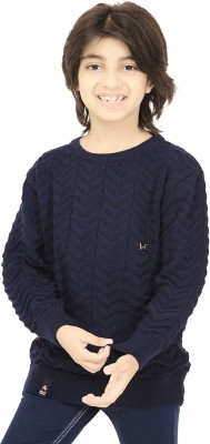 AD & AV Printed Round Neck Casual Boys Dark Blue Sweater