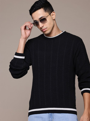 Roadster Solid Round Neck Casual Men Black Sweater