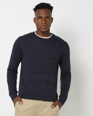 GAP Self Design Round Neck Casual Men Blue Sweater