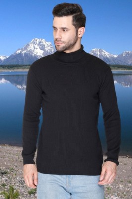 jorden4u Solid Turtle Neck Casual Men Black Sweater