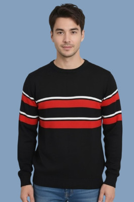 ZAKOD Striped Round Neck Casual Men Black, Red Sweater