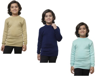 IndiWeaves Solid Round Neck Casual Boys Beige, Dark Blue, Blue Sweater