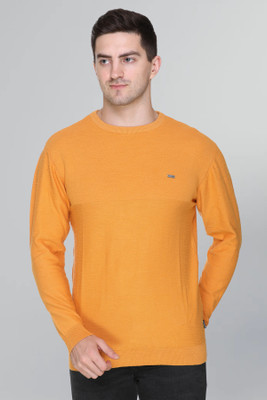 GODFREY Solid Round Neck Casual Men Yellow Sweater