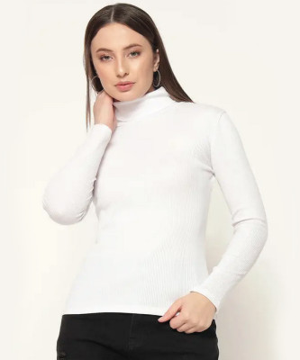 METRONAUT Self Design High Neck Casual Women White Sweater