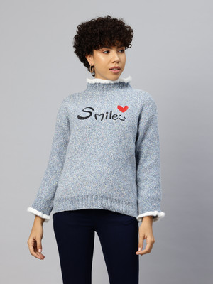 PIERRE CARLO Self Design Turtle Neck Casual Women Blue Sweater