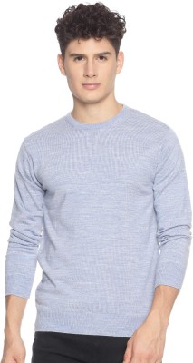 513 Solid Round Neck Casual Men Blue Sweater