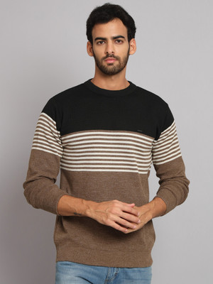 eWools Woven Round Neck Casual Men Brown Sweater