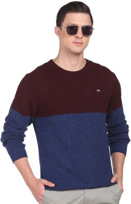 Arrow Sport Colorblock Round Neck Casual Men Blue, Maroon Sweater