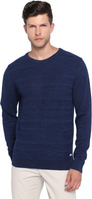 Blackberrys Solid Round Neck Casual Men Dark Blue Sweater