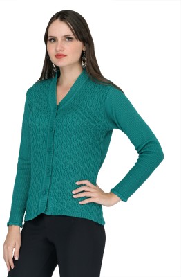 lady willington Self Design V Neck Casual Women Dark Green Sweater