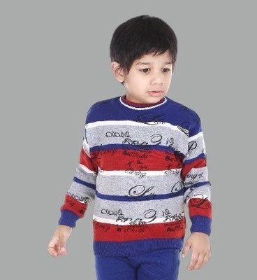 HouseOfCommon Solid Round Neck Casual Baby Boys Blue Sweater