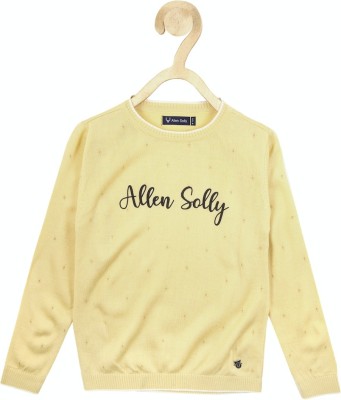 Allen Solly Printed Round Neck Casual Girls Yellow, Black Sweater